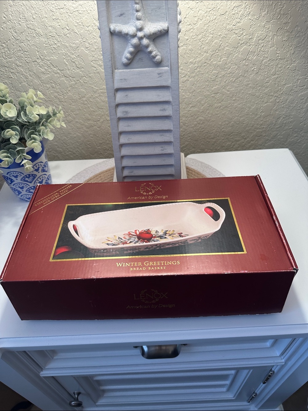 Lenox Red and Gold Holiday Bread Basket Box